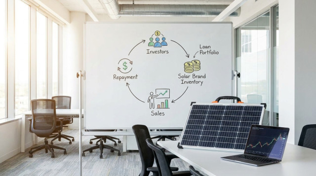Diagrama del ciclo de financiación de inventario para productos de energía solar portátil